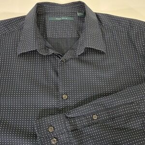 Perry Ellis Shirt Mens Xtra Large Blue Dot Pattern Cotton Long‎ Sleeve Button Up